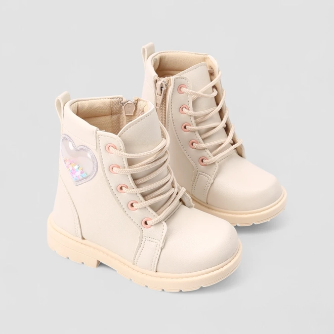 Bota Coturno Bebê Gabrielinha Enfeite Coração Confete Off White