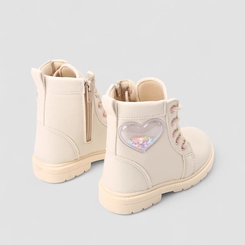 Bota Coturno Bebê Gabrielinha Enfeite Coração Confete Off White