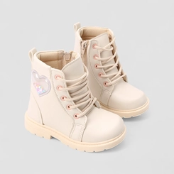 Bota Coturno Bebê Gabrielinha Enfeite Coração Confete Off White