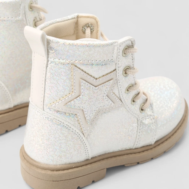 Bota Coturno Bebê Gabrielinha Glitter Enfeite Estrela Off White