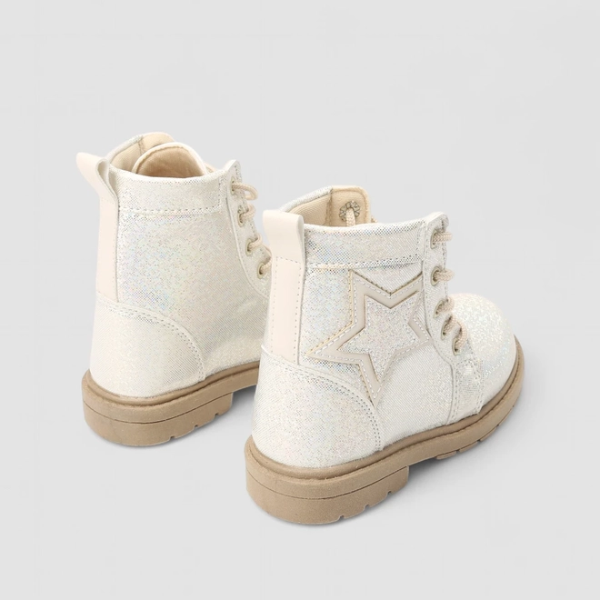 Bota Coturno Bebê Gabrielinha Glitter Enfeite Estrela Off White