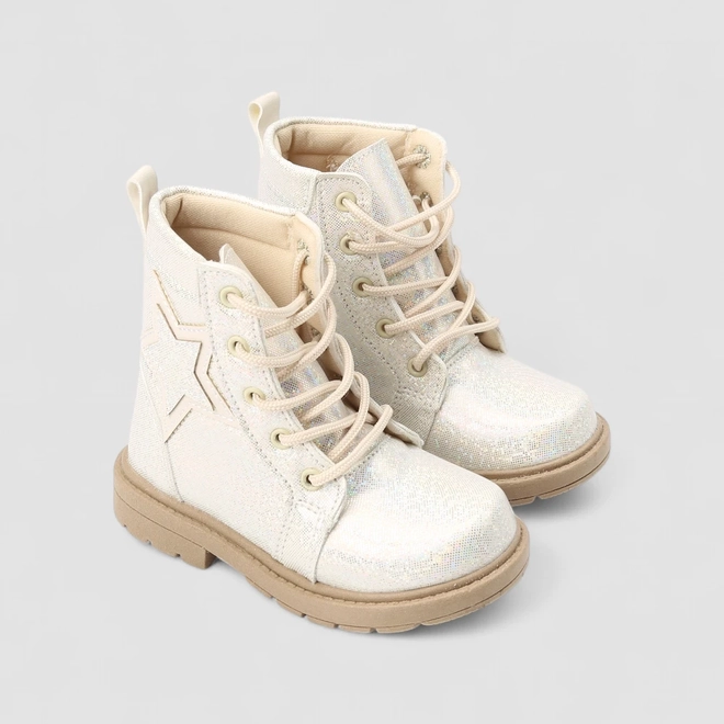 Bota Coturno Bebê Gabrielinha Glitter Enfeite Estrela Off White