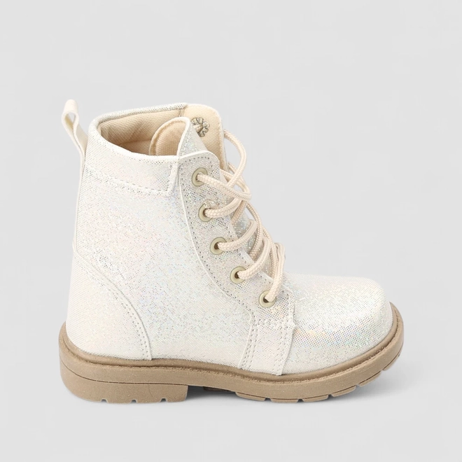 Bota Coturno Bebê Gabrielinha Glitter Enfeite Estrela Off White