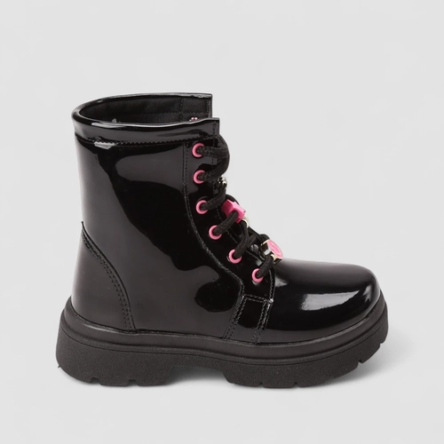 Bota Coturno Infantil Gabrielinha Enfeite Pinguentes Verniz Preto