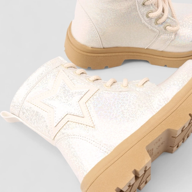 Bota Coturno Infantil Gabrielinha Glitter Enfeite Estrela Off White