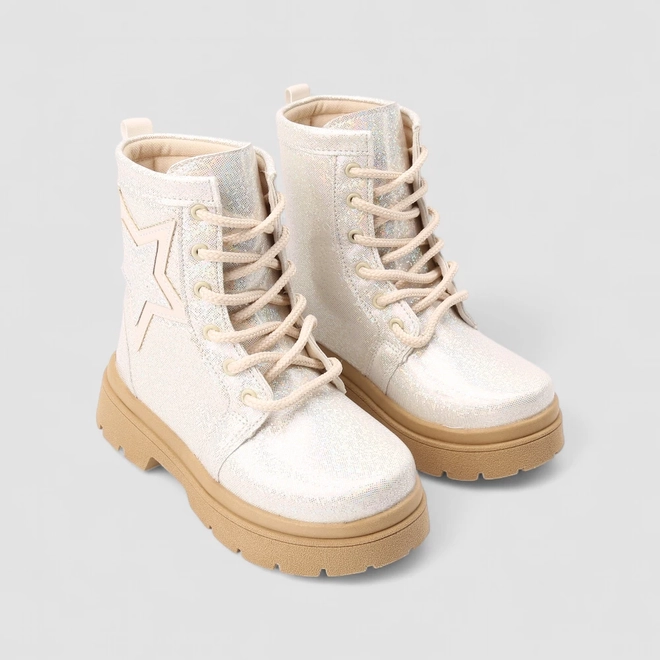 Bota Coturno Infantil Gabrielinha Glitter Enfeite Estrela Off White