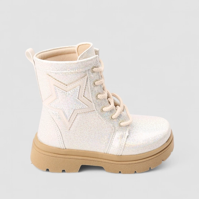 Bota Coturno Infantil Gabrielinha Glitter Enfeite Estrela Off White
