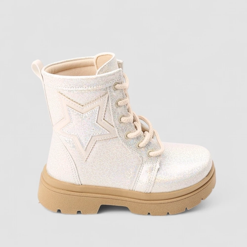 Bota Coturno Infantil Gabrielinha Glitter Enfeite Estrela Off White