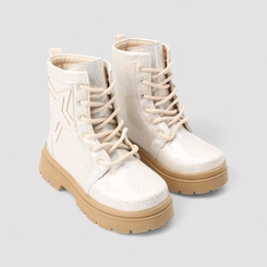 Bota Coturno Infantil Gabrielinha Glitter Enfeite Estrela Off White