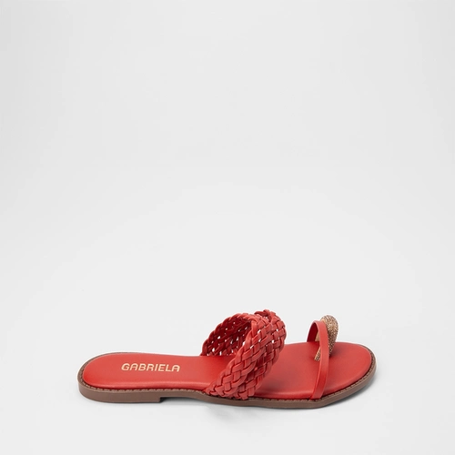 Rasteira Feminina Gabrela Tiras Tressê & Strass Vermelho