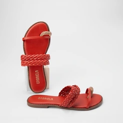 Rasteira Feminina Gabrela Tiras Tressê & Strass Vermelho
