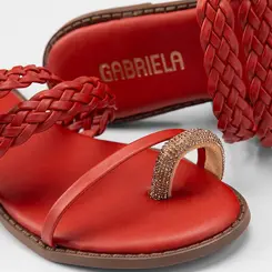 Rasteira Feminina Gabrela Tiras Tressê & Strass Vermelho