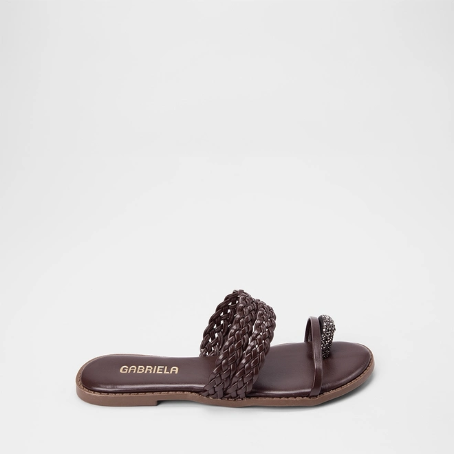 Rasteira Feminina Gabrela Tiras Tressê & Strass Marrom