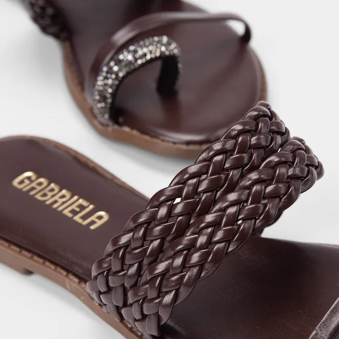 Rasteira Feminina Gabrela Tiras Tressê & Strass Marrom