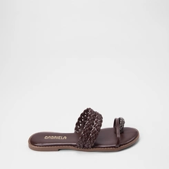 Rasteira Feminina Gabrela Tiras Tressê & Strass Marrom