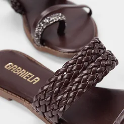 Rasteira Feminina Gabrela Tiras Tressê & Strass Marrom