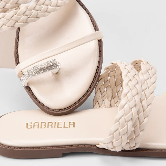 Rasteira Feminina Gabrela Tiras Tressê & Strass Off White