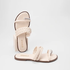 Rasteira Feminina Gabrela Tiras Tressê & Strass Off White