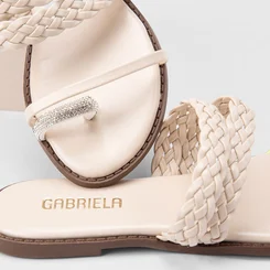Rasteira Feminina Gabrela Tiras Tressê & Strass Off White
