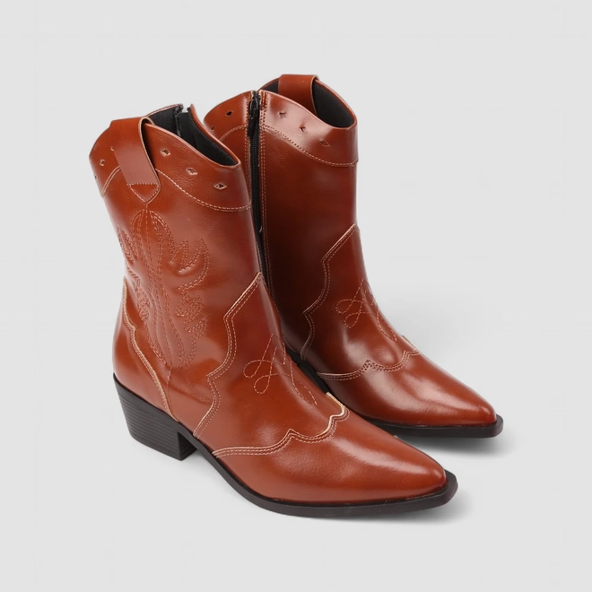 Bota Feminina Sua Cia Country Texana Pespontos Marrom
