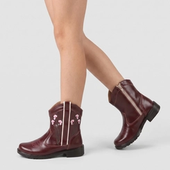 Bota Infantil Gabrielinha Country Texana Bordado Flores Vinho