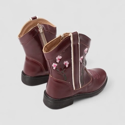 Bota Infantil Gabrielinha Country Texana Bordado Flores Vinho