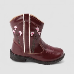 Bota Infantil Gabrielinha Country Texana Bordado Flores Vinho