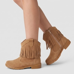 Bota Infantil Gabrielinha Country Texana Camurça Com Franjas Caramelo