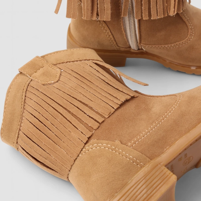 Bota Infantil Gabrielinha Country Texana Camurça Com Franjas Caramelo