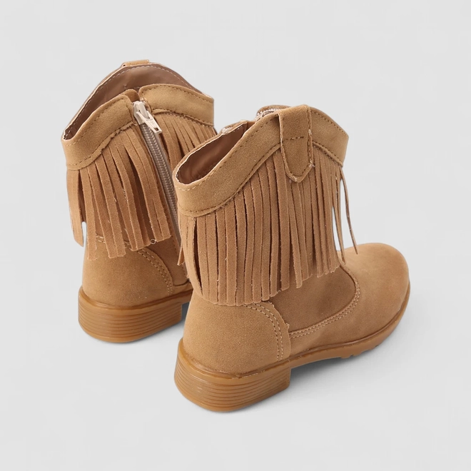Bota Infantil Gabrielinha Country Texana Camurça Com Franjas Caramelo
