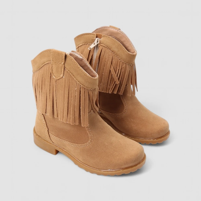 Bota Infantil Gabrielinha Country Texana Camurça Com Franjas Caramelo