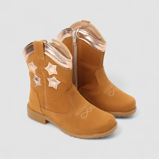 Bota Infantil Gabrielinha Country Texana Estrelas Presponto Camurça Caramelo