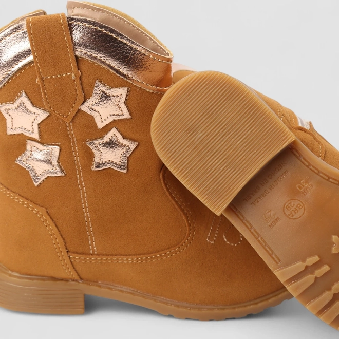 Bota Infantil Gabrielinha Country Texana Estrelas Presponto Camurça Caramelo