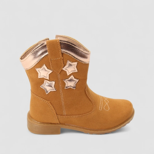 Bota Infantil Gabrielinha Country Texana Estrelas Presponto Camurça Caramelo