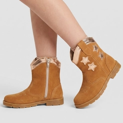 Bota Bebê Gabrielinha Country Texana Camurça Estrelas Caramelo