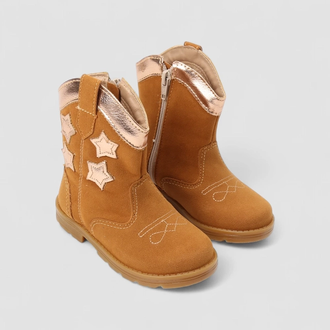 Bota Bebê Gabrielinha Country Texana Camurça Estrelas Caramelo