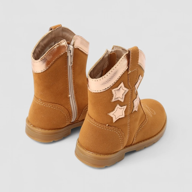Bota Bebê Gabrielinha Country Texana Camurça Estrelas Caramelo
