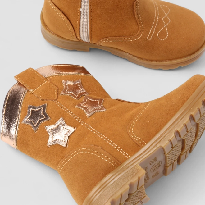 Bota Bebê Gabrielinha Country Texana Camurça Estrelas Caramelo