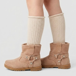 Bota Infantil Gabrielinha Camurça Biker Estrelas Marrom