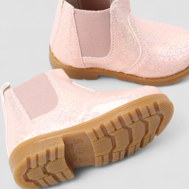 Bota Chelsea Bebê Gabrielinha Glitter Holográfico Rosa