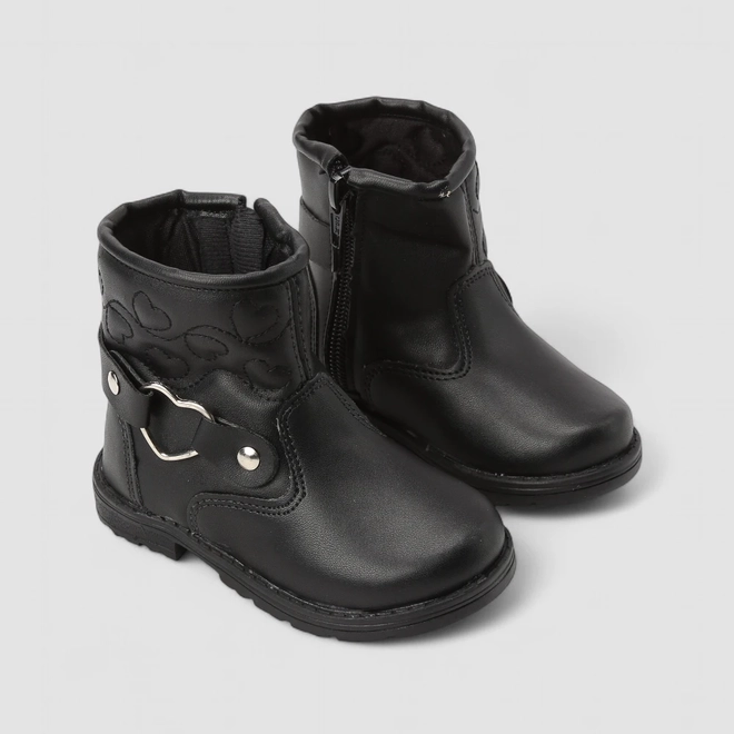 Bota Bebê Gabrielinha Pespontos Enfeite Fivela Coração Preto