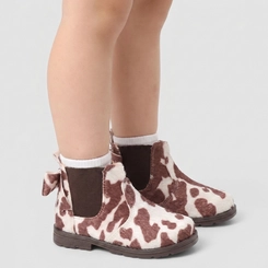 Bota Chelsea Bebê Gabrielinha Animal Print Vaca Detalhe Laço Multicolor