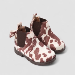 Bota Chelsea Bebê Gabrielinha Animal Print Vaca Detalhe Laço Multicolor