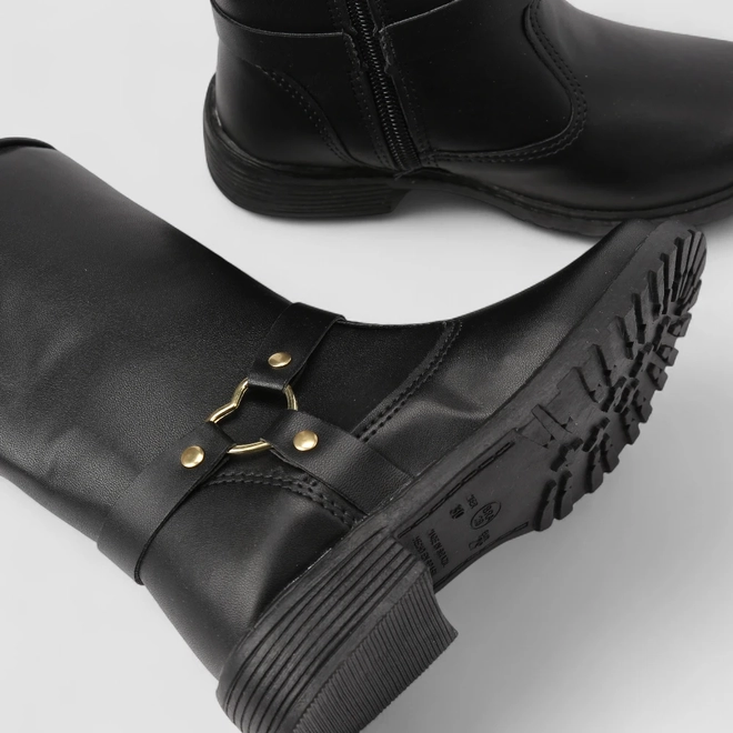 Bota Infantil Gabrielinha Cano Alto Fivela Coração Preto