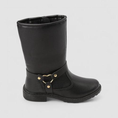 Bota Infantil Gabrielinha Cano Alto Fivela Coração Preto