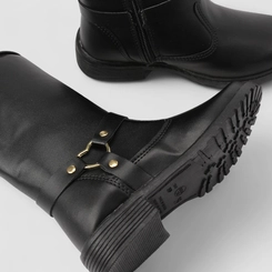 Bota Infantil Gabrielinha Cano Alto Fivela Coração Preto