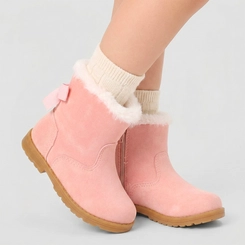 Bota Bebê Gabrielinha Nobuck Detalhe Laço Com Pelúcia Rosa