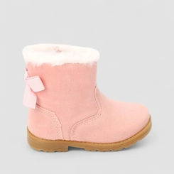 Bota Bebê Gabrielinha Nobuck Detalhe Laço Com Pelúcia Rosa