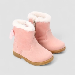 Bota Bebê Gabrielinha Nobuck Detalhe Laço Com Pelúcia Rosa
