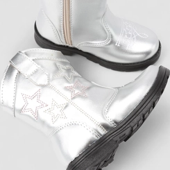 Bota Bebê Gabrielinha Country Texana Metalizada Pespontos Estrelas Prata